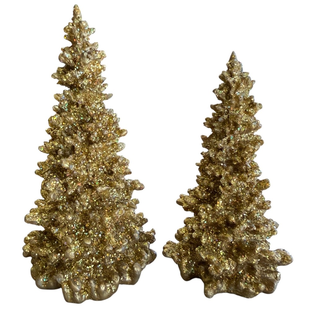 Department 56 Gold Glitter Christmas Tree Set of 2 Holiday Decor Multi